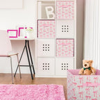 6 Pcs Pink Bow Cube Storage Bins 12.5 Inch Pink Storage Basket with Handle, Preppy Girls Organizer Basket, Collapsible Fabric Box for Classroom Bedrooms Office Home Decoration (Bow) - Image 4