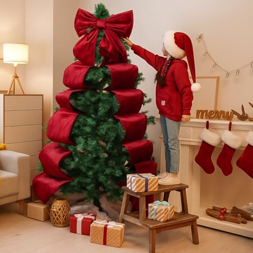 Wavwavw Christmas Giant Velvet Bow Decor Wine Red Big Bow, 75 x 18 Inches - Image 4