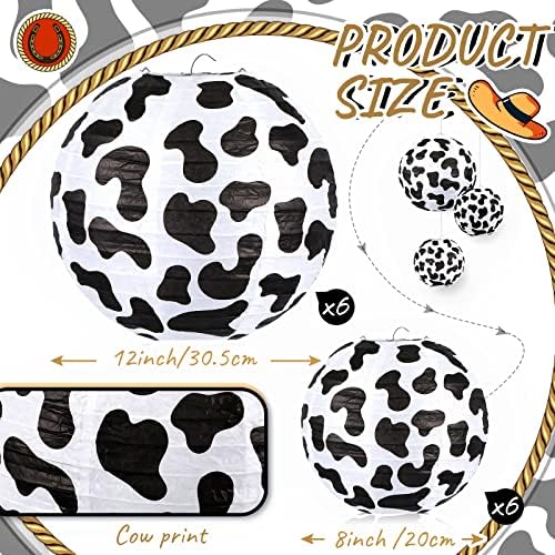 Hortsun 12 Pcs Cow Party Decorations Farm Cow Paper Lanterns Cow Barnyard Farm Lanterns Western Cowboy Party Paper Lantern Decoration for Cowboy Cowgirl Farm Themed Birthday Baby Shower Supplies - Image 3