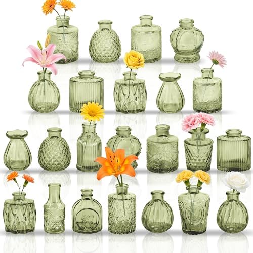 Glass Bud Vases in Bulk Small Mini Green Vase for Flowers 23pc by PXDSDXJJWEDDING%EF%BC%86HOMEDECOR