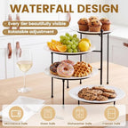 4 Tiered Serving Stand with 4 White Porcelain Plates 10 Inch Round Trays Black Metal Dessert Stand Rotating Serving Tray Display for Parties, Wedding, Baby Shower, Buffet Entertaining - Image 2