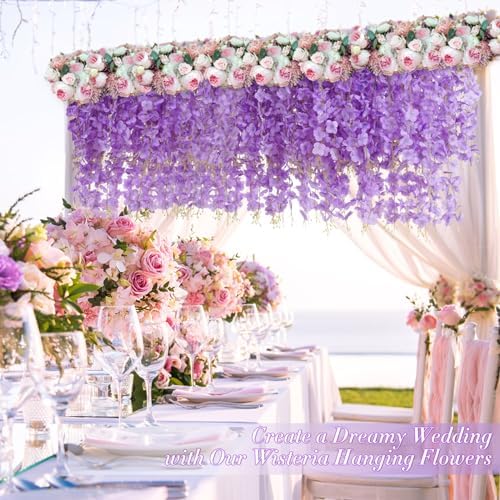 Waipfaru 36 Pack Wisteria Hanging Flowers, 3.6 Feet/Pcs Purple Wisteria Artificial Flowers, Fake Flowers Garland, Hanging Vines for Bedroom Wedding Home Party Wall Decoration - Image 6