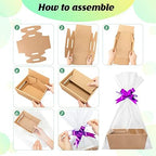 Fainne 74 Pcs Baskets for Gifts Empty Bulk DIY Empty Gift Basket Include 20 Kraft Cardboard Tray with Handles 30 Bags 24 Bows for Christmas Thanksgiving Birthdays Snacks Party, 8" x 6" x 3"(Brown) - Image 3