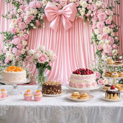 10x6ft Pink Bow Backdrop Floral Coquette Flowers Photography Background for Girls Women Birthday Party Decorations Wedding Bridal Backdrops Banner Photo Booth Props - Image 3