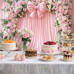 9x6ft Pink Bow Flowers Backdrop Floral Coquette Flowers Photography Background for Girls Women Birthday Party Baby Shower Decorations Wedding Bridal Backdrops Banner Photo Booth Props - Image 3
