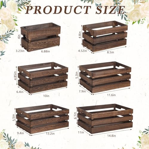 CroBlissful 6 Pcs Decorative Wood Crate Storage Display, Vintage Dark Brown - Image 2