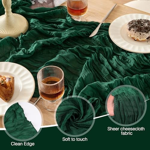 6 Pack Emerald Green Cheesecloth Table Runner Boho Christmas Decor - Image 5