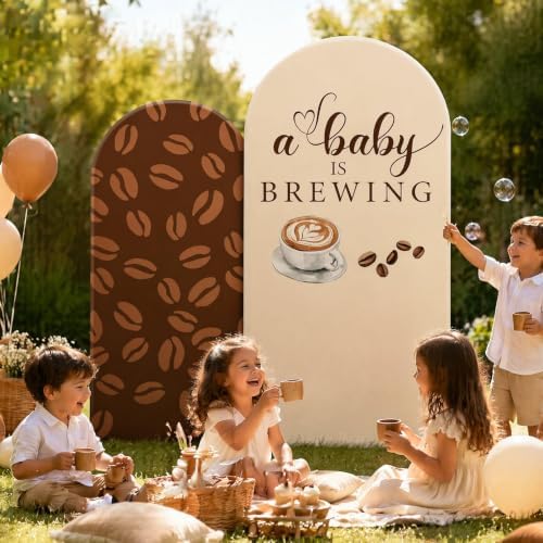 FYSUIMU 2 Pcs A Baby is Brewing Arch Backdrop Covers Coffee Bean Latte Stretchy Spandex Arch Stand Fabric Cover for Baby Shower Gender Reveal Birthday Party Decoration (5ft/6ft) - Image 7