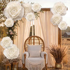 Giegxin 18 Pcs Beige Large Paper Flowers White Wedding Tissue Pom Pom - Image 4