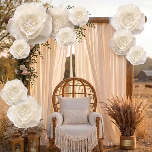 Giegxin 18 Pcs Beige Large Paper Flowers White Wedding Tissue Pom Pom - Image 4