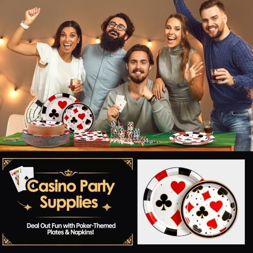 Kochorie 150 Pieces Casino Party Tableware Set Disposable Paper Plates and Napkins Casino Parties Supplies for Poker Card Club Birthday Las Vegas Party Decorations - Image 4