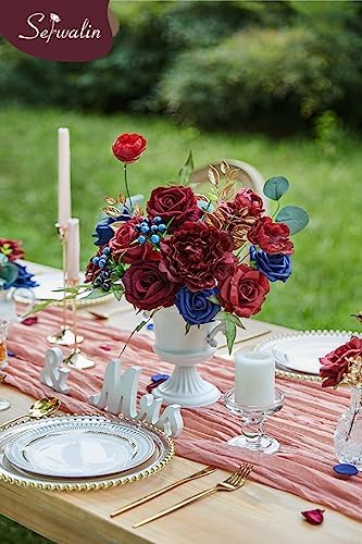 Serwalin Burgundy Navy Artificial Flowers Silk Rose Flowers for Wedding - Image 6