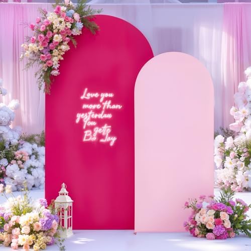 Hot Pink Arch Backdrop Covers 7.2FT 6FT Party Wedding Arch Covers Stretchy Backdrop Set of 2 Baby Shower Bridal Shower Photo Birthday Spandex Pink Arch Cover - Image 6