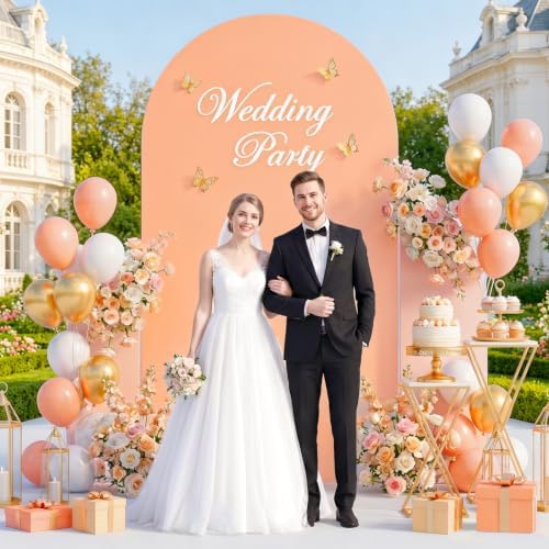 Spandex Arch Backdrop Cover Peach Wedding Arch Cover 7.2 FT Fitted Arched Covers Stretchy Backdrop Chiara Arched Stand Covers Round Top Chiara Frame Backdrops for Birthday Party Decoration - Image 2