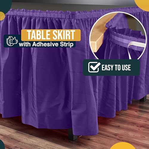 Exquisite Purple Table Skirt 48 Pack - Disposable Plastic Table Skirts for Rectangle Tables 6ft 8ft & Round Tables - 29in x 14ft Self-Adhesive Strip - Birthday Wedding Gender Reveal Decor - Image 3