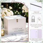 BreezeHug 14" Large Wedding Card Box with Lock, Minimalist White PVC Money Box for Reception, Modern Envelope Holder with Matching Thank You Sign for Bridal Shower, Anniversary & Formal Events - Image 5