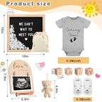 9 Pcs Pregnancy Announcements Set, Include Felt Letter Board Baby Bodysuit Shoes and Wooden Sign Surprise Announcement for Grandparents Partner Gift Family Reveal(Grey Coming soon-white shoe) - Image 2