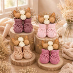 gisgfim 4 Set Baby Shower Centerpieces with 8 Pcs Fabric Flowers Baby Shower Table Decorations Gender Reveal Party Supplies Knitted Infant Booties Bulk for Boy Girl Birthday Newbron Party Decoration - Image 3