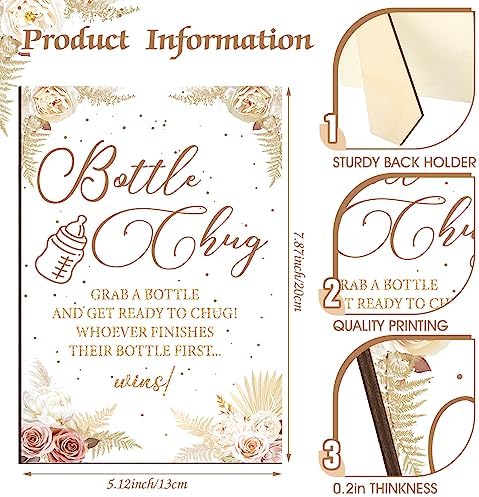 Trelaco 12 Pcs Boho Pampas Baby Shower Games Bottle Chug Wooden Sign Set - Image 4