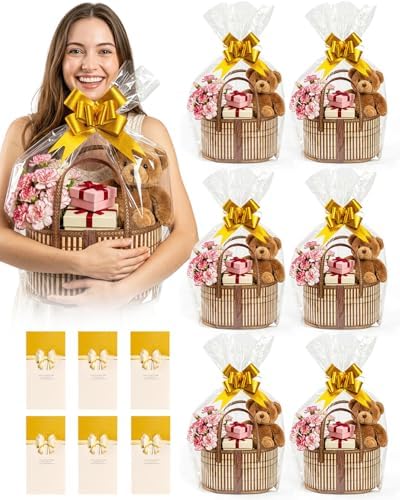 Hapring 6 Set Baskets for Gifts Empty, Large Bamboo Woven Gift Baskets by Hapring