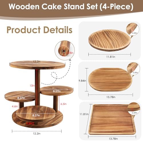 Esmorah Rustic Wooden Dessert Table Display Set of 4, Round Cupcake Stand - Image 2