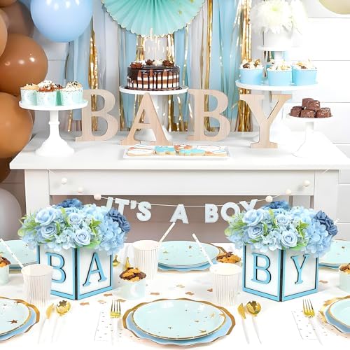Wooden Baby Boxes for Baby Shower Party, Baby Shower Centerpieces for Table, Suitable for Gender Reveal or Baby Shower, (Blue,4Pack) - Image 6