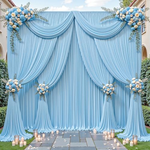 40ftx10ft Wrinkle Free Blue Backdrop Curtain - 10 Feet Photography Backdrop Drapes, Silky Polyester Back Drop Cloth for Wedding Baby Shower Balloon Arch Background by Unknown