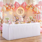 White Polyester Table Cloths for Rectangle 6 Foot Tables, 2 Pack Wrinkle Free Tablecloths Stretchy Banquet Ruffle Fitted Table Cover Desk Skirt for Parties Wedding Birthday Baby Shower - Image 7