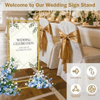 Wedding Welcome Sign Stand, Adjustable Linen Welcome to Our Wedding Sign Holder, Elegant Welcome Sign Easel with Hanging Straps for Seating Chart, Banner, Ceremony Decor (Gold, 54"-69") - Image 4