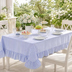 Striped Ruffled Tablecloth 60x120 Inch Cotton Polyester Striped Tablecloth Rectangular Fits 8-10 Seater Table Farmhouse Vintage Table Cover for Home Kitchen Baby Shower Birthday Party Picnic (Blue) - Image 7