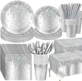 Funnymoom 452 Pcs Silver Birthday Party Decorations Include Diamonds Silver Glitter Paper Plates and Napkins Cups Tablecloth Cutlery Straws Disposable Tableware Set for Birthday Supplies by Funnymoom