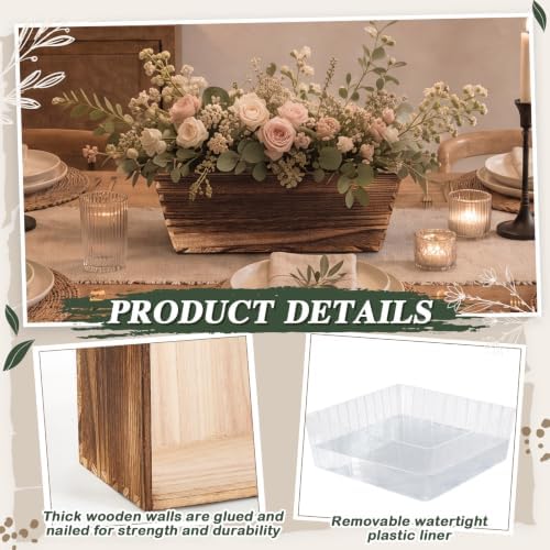 Dandat 4 Set 12 Inch Wooden Flower Box Rustic Table Centerpieces,Dark Brown - Image 3