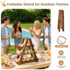 3 Tier Wooden Cupcake Stand with Swing & Flower Decor for Cake Fruit Snack - Image 6