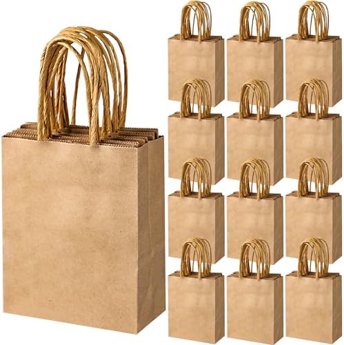 SPERPAND 120Pcs Mini Brown Paper Bags - 6.5" Small Kraft Paper Gift Bags with Handles for Birthday, Baby Shower, Christmas, Wedding, Candy Bag, Party Favor Bag by SPERPAND