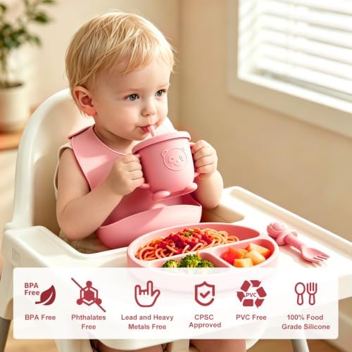Silicone Baby Feeding Utensils Set for 6+ Months, 17 Pcs, Pink - Image 3