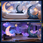 Leinuosen 5 ft Blue Star Moon Starry Night Party Decorations Crescent Moon Cardboard Stand up Cutout Large Life Size Twinkle Little Backdrop Prom Photo Prop Standup for Movie Night Birthday Homecoming - Image 3