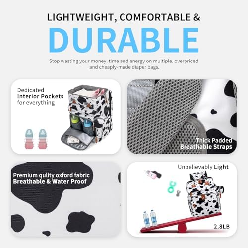 KABAQOO Diaper Bag Backpack with Detachable Changing Station, Large Capacity Baby Diaper Bags for Boys & Girls, Baby Registry Search Stuff & Shower Gifts, Newborn Essentials Must Haves, Cow - Image 4