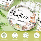Hushee 200 Pcs Storybook Baby Shower Decorations Supplies A New Chapter Will Soon Begin Book Baby Shower Paper Plates Napkins Cups Library Reading Book Club Tableware Set for 50 Guest - Image 4