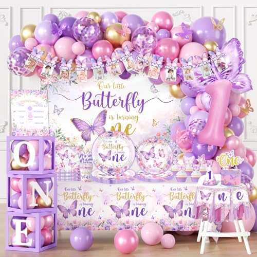 Butterfly First Birthday Decorations for Girl All-in-1 Butterfly Party Set by Unknown
