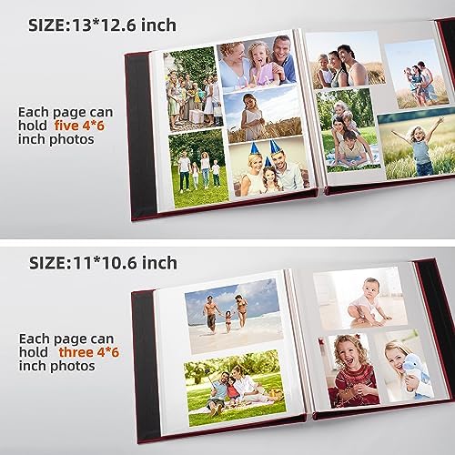 HoneyTolly Large Photo Album Self Adhesive, DIY Scrapbook Album for 3x5 4x6 8x10 Pictures, 60 Pages Linen Cover Memory Book, Ideal Gift for Family Wedding Baby Christmas Anniversary(Red) - Image 4