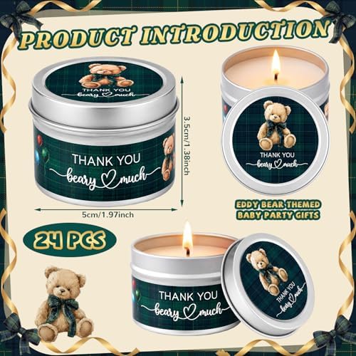 WILLBOND 24 Pcs Tartan Plaid Bear Baby Shower Candle Favor Fruit Scented - Image 5