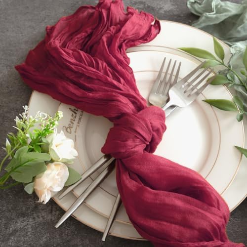 Sioloc Burgundy Red Cheesecloth Table Runner Fall Autumn Decor for Home 10ft Table Cloth for Wedding Birthday Party Bridal Shower Christmas Halloween Thanksgiving - Image 6