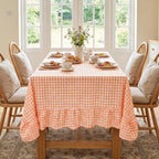 Eternal Beauty Gingham Ruffled Tablecloth Orange White 60x102 Thanksgiving - Image 4