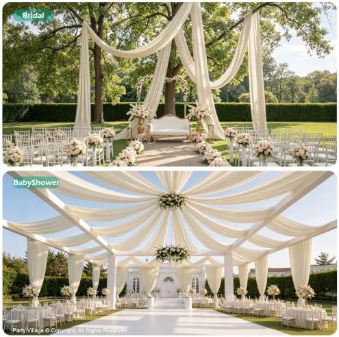 2 Panels 5ft(W) x 20ft(L) Beige Ceiling Drapes for Wedding Parties - Image 5