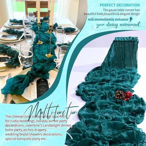 18 Pack Cheesecloth Table Runner 10FT Teal Table Runner Boho Gauze Cheese Cloth Table Runners Long Rustic Sheer Table Decorations for Wedding Party Baby Bridal Shower Birthday Holiday Home - Image 6