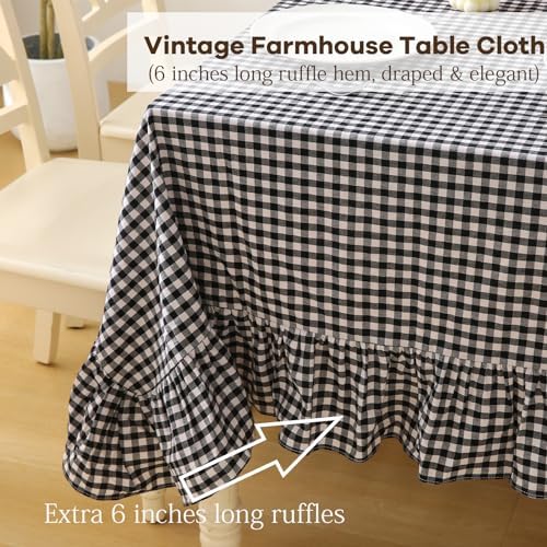 Black White Gingham Ruffled Table Cloth Rectangular 70"x52" - Image 4