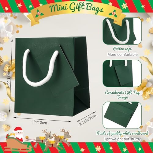 Zhehao 50 Pack Mini Gift Bags Bulk with Handles and Tags,Christmas Color - Image 3