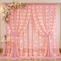 20ft x 10ft Baby Pink Chiffon Backdrop Curtain with Lights String for Parties,4 Panels Sheer Tulle Curtain Wedding Backdrop for Baby Shower Birthday Party Ceremony Reception Home Decorations by Partisky