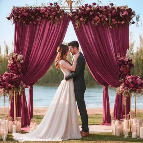 40x10ft Burgundy Backdrop Curtain for Wedding Parties Wrinkle Free Fabric Maroon Drapes Backdrop Decoration for Baby Shower Birthday Photography Decoration 8 Panels, 5ft x 10ft - Image 2
