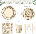 Roshtia Floral Party Supplies Set for 50 Guests - Watercolor Flowers Paper Plates & Napkins, Disposable Dinnerware for Women & Girls Birthday, Vintage Tea Party & Baby Shower Tableware - Image 2